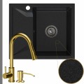 Zlew granitowy grafitowy obsidian 1kko bateria złota syfon grafitowy manualny