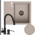 Zlew granitowy beżowy obsidian 1kko bateria czarna syfon grafitowy manualny
