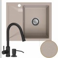 Zlew granitowy beżowy obsidian 1kko bateria czarna syfon klik klak