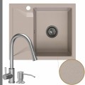 Zlew granitowy beżowy obsidian 1kko bateria stalowa syfon grafitowy manualny