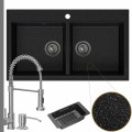 Zlewozmywak granitowy czarny metalik dual 2kbo syfon grafitowy manualny bateria stalowa