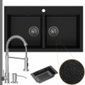 Zlewozmywak granitowy czarny metalik dual 2kbo syfon grafitowy manulny bateria chrom
