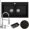Zlewozmywak granitowy czarny metalik dual 2kbo syfon srebrny manualny bateria chrom