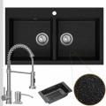 Zlewozmywak granitowy czarny metalik dual 2kbo syfon srebrny manualny bateria stalowa