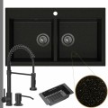 Zlewozmywak granitowy złoty metalik dual 2kbo syfon grafitowy manualny bateria czarna