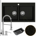 Zlewozmywak granitowy złoty metalik dual 2kbo syfon srebrny manualny bateria chrom