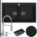 Zlewozmywak granitowy grafitowy dual 2kbo syfon grafitowy manualny bateria chrom