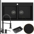 Zlewozmywak granitowy grafitowy dual 2kbo syfon grafitowy manualny bateria czarna