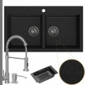 Zlewozmywak granitowy grafitowy dual 2kbo syfon grafitowy manualny bateria stalowa