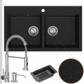 Zlewozmywak granitowy grafitowy dual 2kbo syfon srebrny manualny bateria chrom