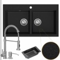 Zlewozmywak granitowy grafitowy dual 2kbo syfon srebrny manualny bateria stalowa