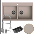 Zlewozmywak granitowy beżowy dual 2kbo syfon grafitowy manualny bateria stalowa