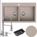 Zlewozmywak granitowy beżowy dual 2kbo syfon srebrny manualny bateria stalowa