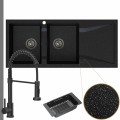 Zlewozmywak granitowy czarny metalik grande 2kdo syfon grafitowy manualny bateria czarna