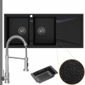 Zlewozmywak granitowy czarny metalik grande 2kdo syfon grafitowy manulny bateria chrom