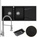 Zlewozmywak granitowy czarny metalik grande 2kdo syfon srebrny manualny bateria stalowa