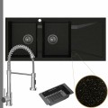 Zlewozmywak granitowy złoty metalik grande 2kdo syfon grafitowy manualny bateria chrom