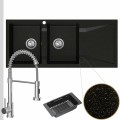 Zlewozmywak granitowy złoty metalik grande 2kdo syfon srebrny manualny bateria chrom