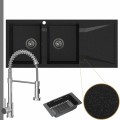 Zlewozmywak granitowy grafitowy grande 2kdo syfon grafitowy manualny bateria chrom