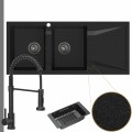 Zlewozmywak granitowy grafitowy grande 2kdo syfon grafitowy manualny bateria czarna