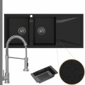 Zlewozmywak granitowy grafitowy grande 2kdo syfon grafitowy manualny bateria stalowa