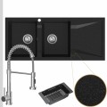 Zlewozmywak granitowy grafitowy grande 2kdo syfon srebrny manualny bateria chrom