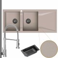 Zlewozmywak granitowy beżowy grande 2kdo syfon grafitowy manualny bateria chrom
