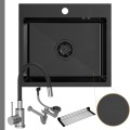 Zlew stalowy spawany Cole 100 PVD Gun metal bateria black metal
