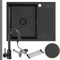 Zlew stalowy spawany PVD gun metal Cole 116 z ociekaczem bateria black metal