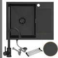 Zlew stalowy spawany PVD gun metal Cole 116 z ociekaczem bateria czarna