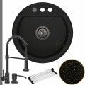 Zlewozmywak granitowy złoty metalik luna syfon grafitowy automatyczny z pokrętłem bateria czarna