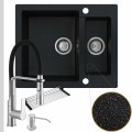 Czarny metalik zlew ferrum 5kbo syfon srebrny manualny srebrne akcesoria