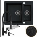 Czarny metalik zlew ferrum 5kbo syfon grafitowy manualny czarne akcesoria