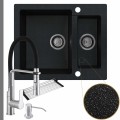 Czarny metalik zlew ferrum 5kbo syfon grafitowy manualny srebrne akcesoria