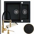 Czarny metalik zlew ferrum 5kbo syfon grafitowy manualny złote akcesoria