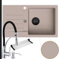 Beżowy zlew NATALIE syfon black matt manualny srebrne akcesoria.jpg
