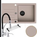 Beżowy zlew NATALIE syfon black matt automatyczny z pokrętłem srebrne akcesoria.jpg