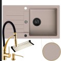 Beżowy zlew NATALIE syfon black matt automatyczny z pokrętłem złote akcesoria.jpg