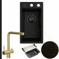 Zlewozmywak granitowy złoty metalik tommy syfon black matt automatyczny z pokrętłem bateria złota