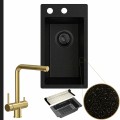 Zlewozmywak granitowy złoty metalik tommy syfon black matt manualny bateria złota