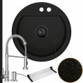 Zlewozmywak granitowy złoty metalik luna syfon black matt manualny bateria chrom