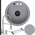 Zlewozmywak granitowy szary luna syfon black matt automatyczny z pokrętłem bateria chrom