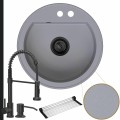 Zlewozmywak granitowy szary luna syfon black matt manualny bateria czarna