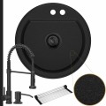 Zlewozmywak granitowy grafitowy luna syfon black matt manualny bateria czarna
