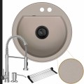 Zlewozmywak granitowy beżowy luna syfon black matt manualny bateria chrom