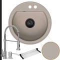 Zlewozmywak granitowy beżowy luna syfon black matt manualny bateria stalowa