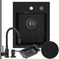 Zlew granitowy czarny Velto 1KBO syfon grafitowy automatyczny z pokrętłem bateria Megan black metal dozownik wkładka ociekowa.jpg
