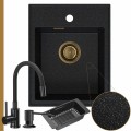 Zlew granitowy czarny metalik velto 1kbo syfon złoty manualny bateria megan black metal dozownik wkładka ociekowa