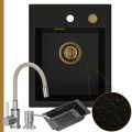 Zlew granitowy złoty metalik velto 1kbo syfon złoty automatyczny z pokrętłem bateria megan beżowa dozownik wkładka ociekowa