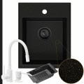 Zlew granitowy złoty metalik velto 1kbo syfon black matt manualny bateria megan biała dozownik wkładka ociekowa